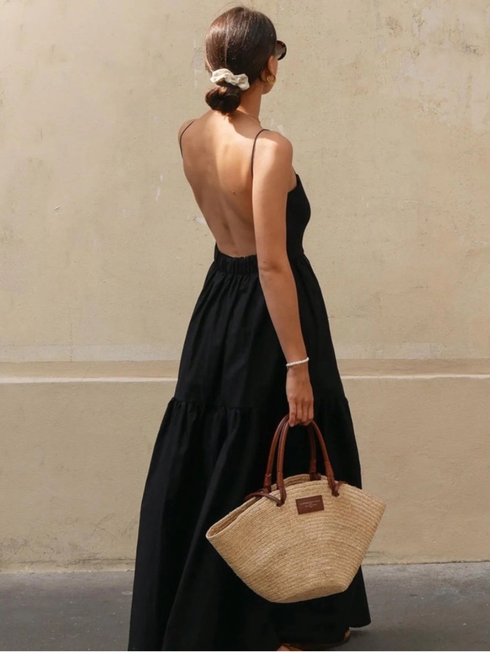 NWT Commense  Long Black Backless Maxi Dress with Spaghetti Straps Boho